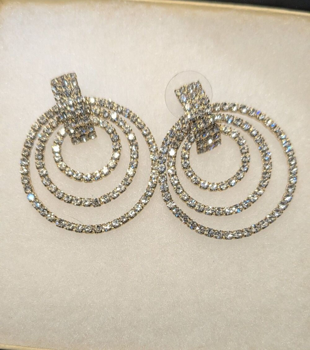 Rhinestone Triple Loop circlular Earrings